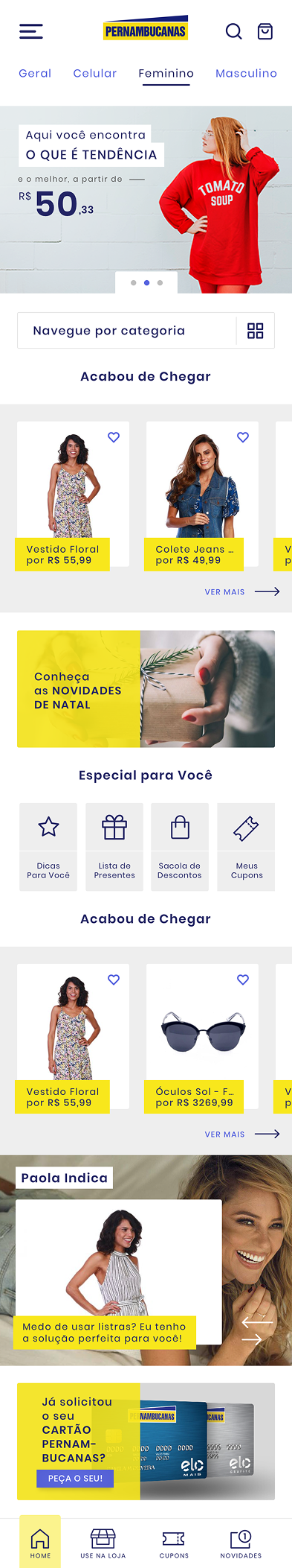 Tela Web Pernambucanas — M-Commerce